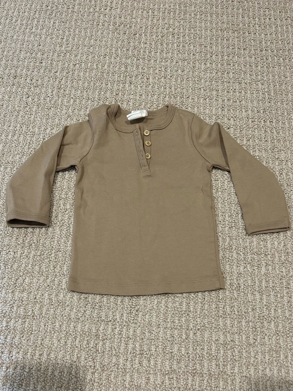 H&M Kids Long-Sleeve Henley Top in Taupe Brown with Buttons
